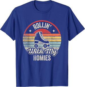 Retro Vintage Rollin with My Homies Roller Skating T-Shirt - T-Shirt | Royal