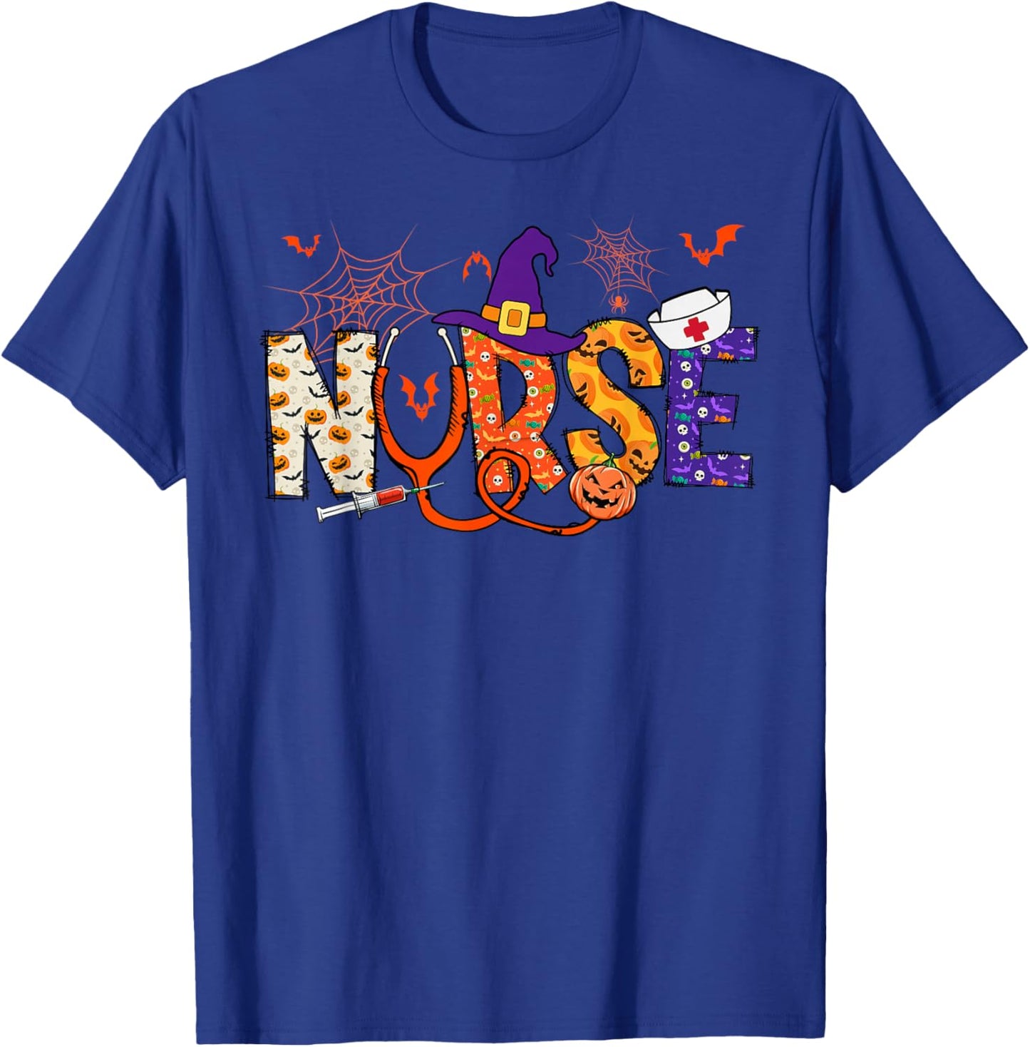 Spooky Nurse Witchy Vintage Hippie Halloween Thanksgiving T-Shirt - T-Shirt | Royal