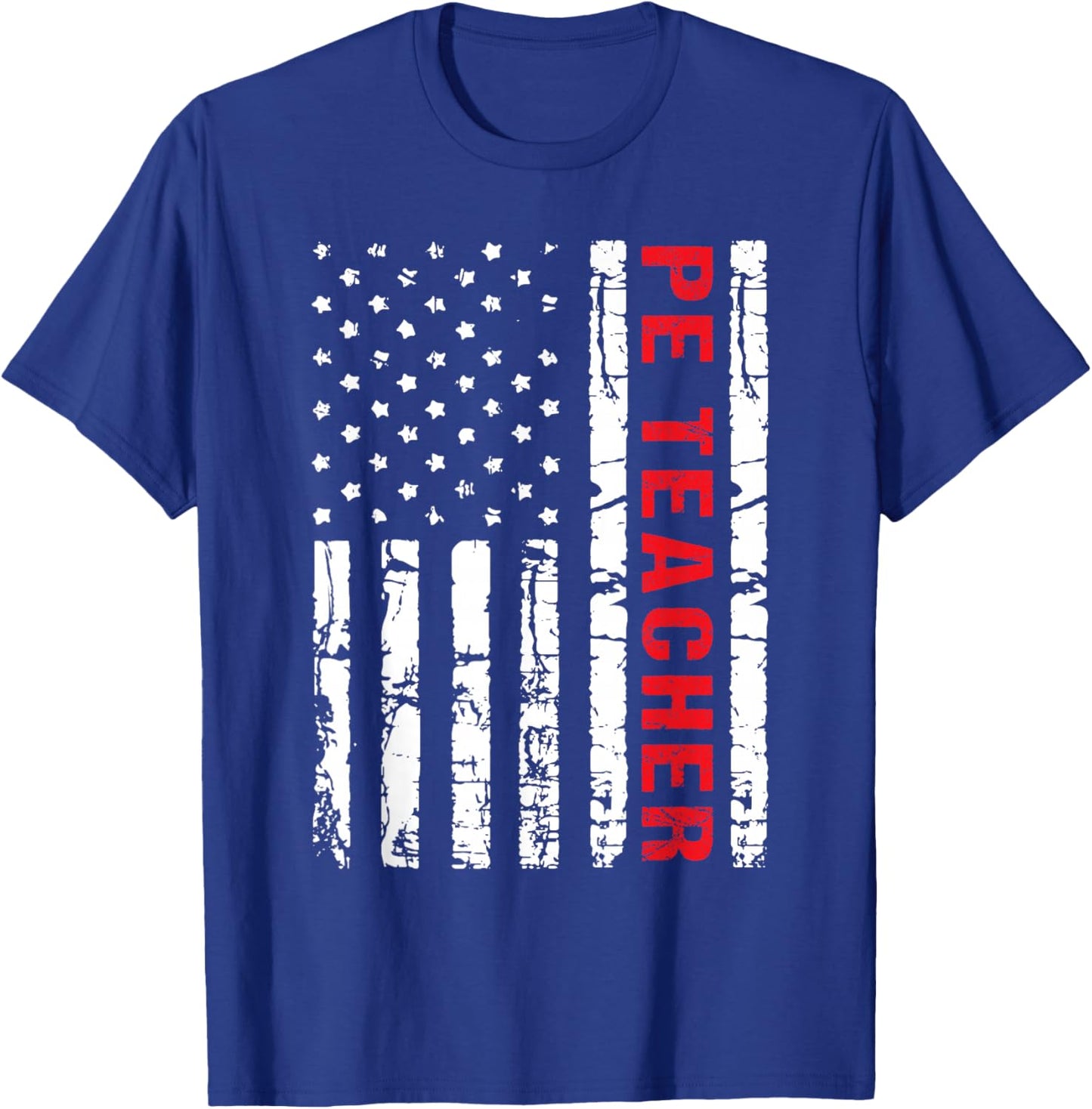 PE Physical Education Teacher P.E. USA Flag Patriot Coach T-Shirt - T-Shirt | Royal