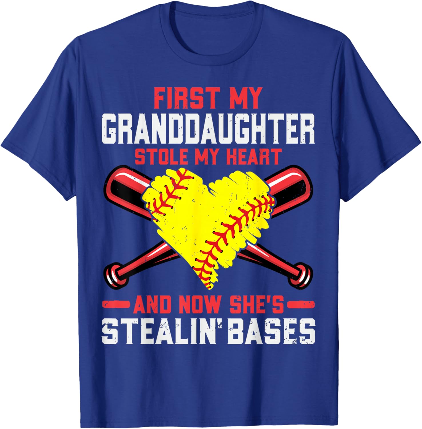 First My Granddaughter Stole My Heart - Softball Grandpa T-Shirt - T-Shirt | Royal