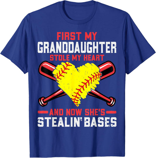 First My Granddaughter Stole My Heart - Softball Grandpa T-Shirt - T-Shirt | Royal