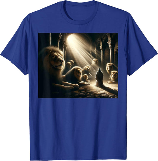 Daniel in the Lion’s Den Christian Faith-Based Apparel T-Shirt - T-Shirt | Royal