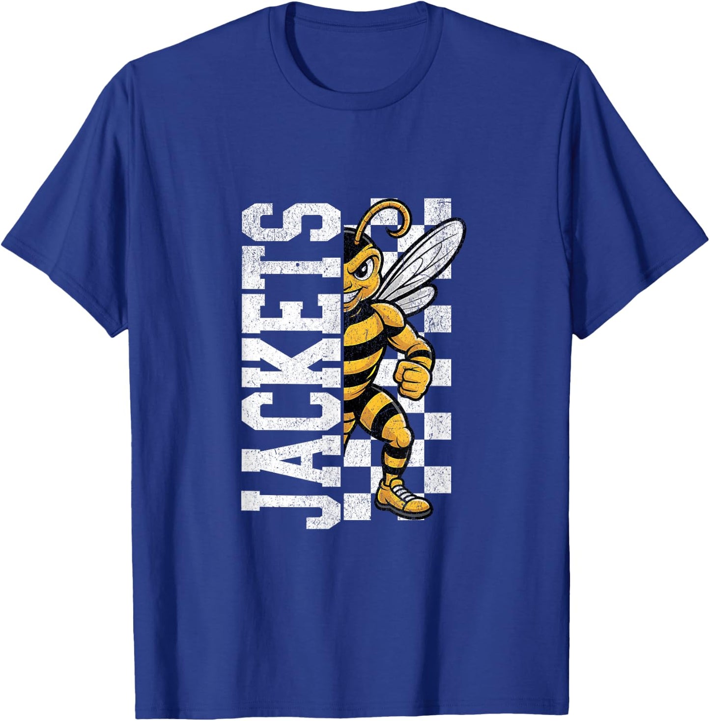 Fierce Yellow Jacket Half Mascot Design T-Shirt - T-Shirt | Royal