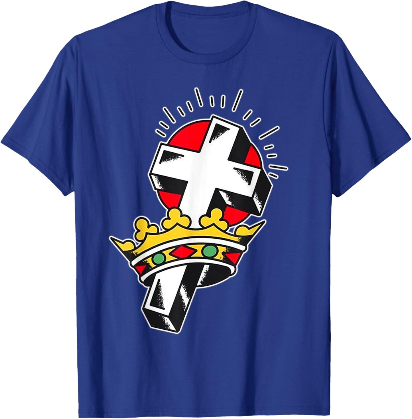Crown x Crucifix Traditional Tattoo Flash T-Shirt - T-Shirt | Royal
