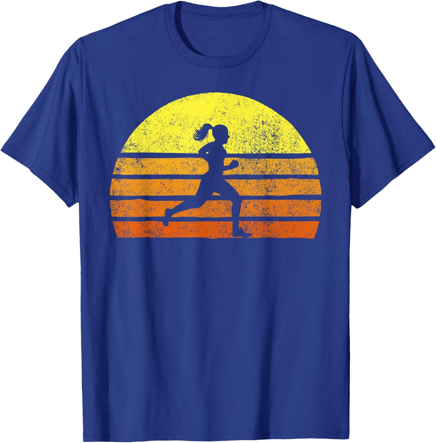 Retro Woman Running A Race Vintage Running Sunset T-Shirt - T-Shirt | Royal