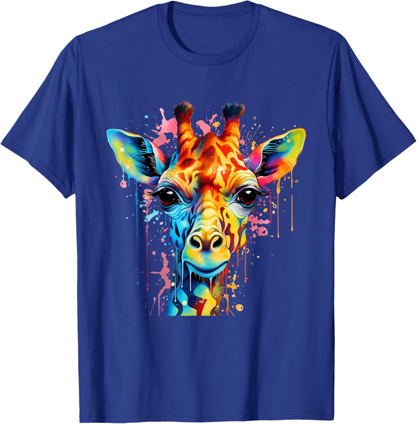Giraffe Portrait Colorful Splash Artwork Wildlife Savanna T-Shirt - T-Shirt | Royal