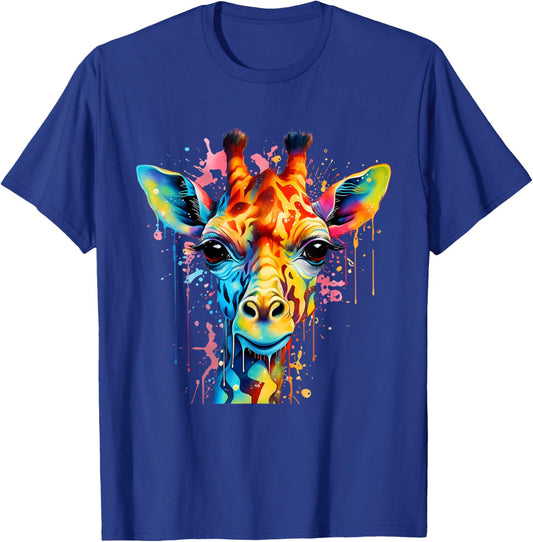 Giraffe Portrait Colorful Splash Artwork Wildlife Savanna T-Shirt - T-Shirt | Royal