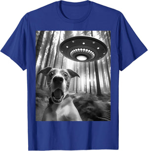 Dog Selfie With Alien UFO Meme Funny Dog Lover Spaceship T-Shirt - T-Shirt | Royal