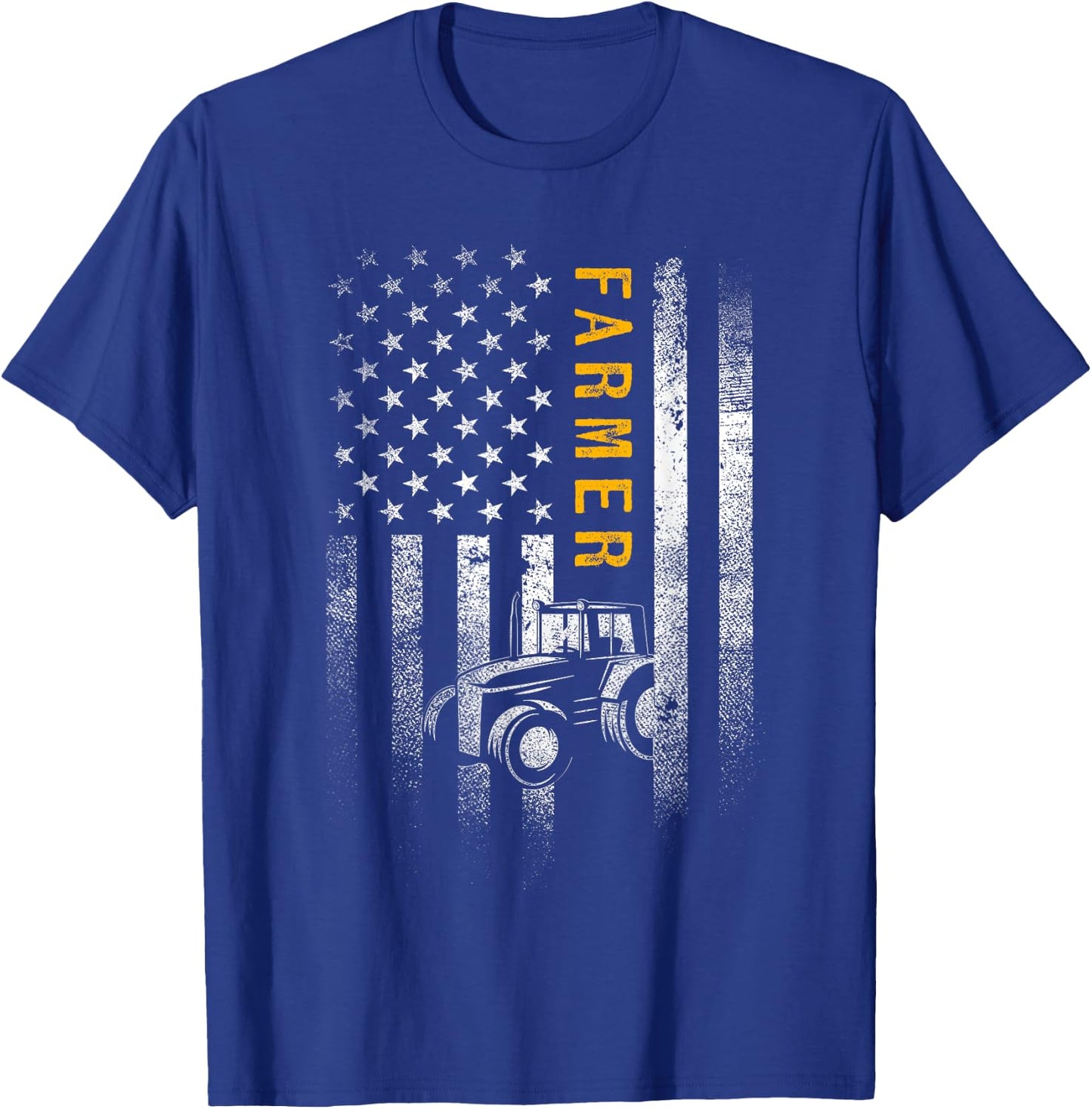 Tractor American USA Flag Funny Farmer Rancher Gifts Farming T-Shirt - T-Shirt | Royal