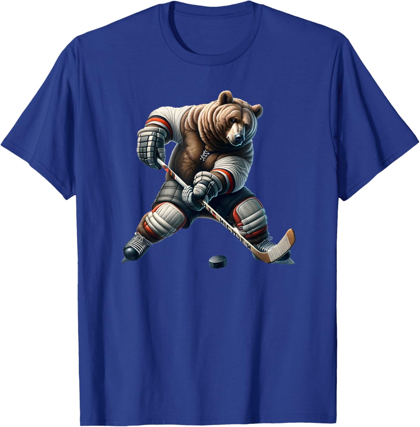 Cute Bear Playing Hockey For Bear And Hockey Lover T-Shirt - T-Shirt | Royal