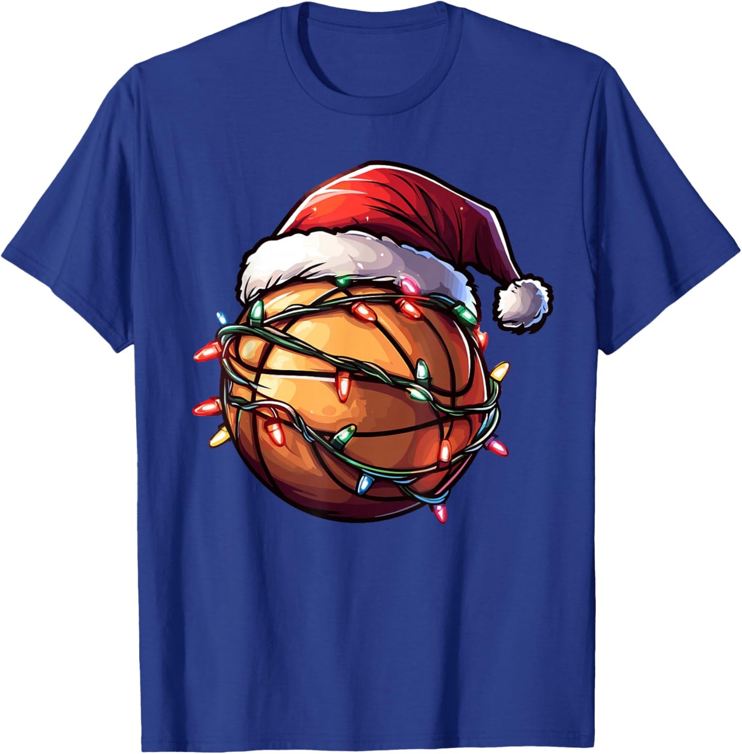 Basketball Christmas Lights Santa Hat Basketball Player Xmas T-Shirt - T-Shirt | Royal