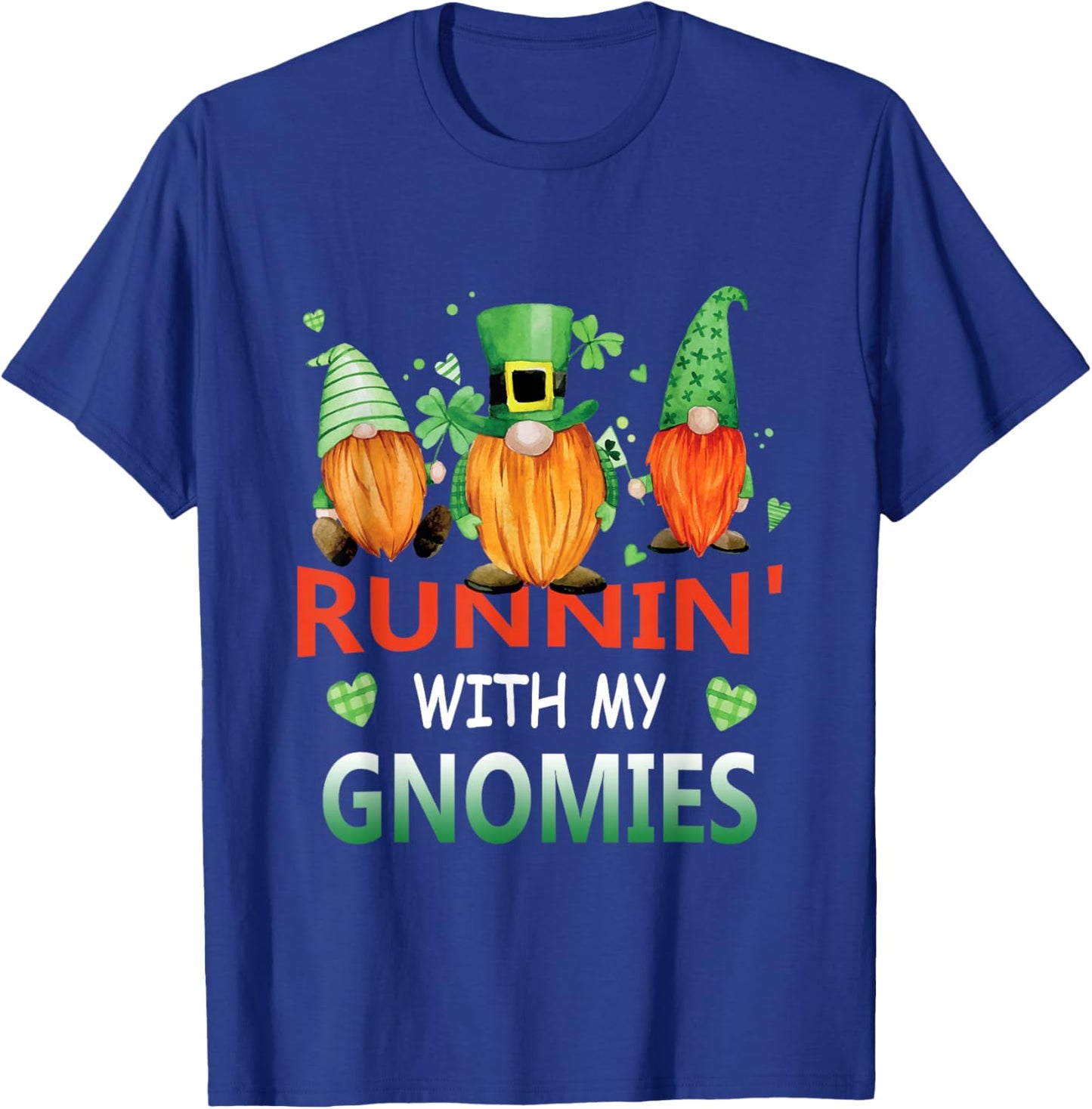 Running With My Gnomies St Patrick Day Shamrock Gnome T-Shirt - T-Shirt | Royal