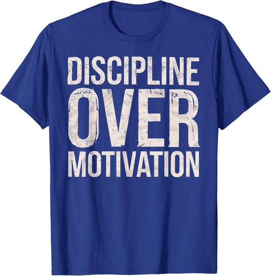 Discipline Over Motivation Gym Workout Weightlifting T-Shirt - T-Shirt | Royal