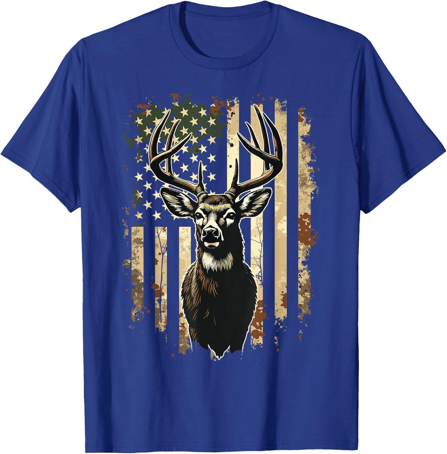 Deer Hunting American Flag Camo USA Hunter T-Shirt - T-Shirt | Royal