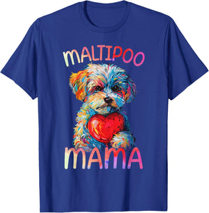 Maltipoo Dog Lovers Mama Heart Pop Art Maltipoo Mom T-Shirt - T-Shirt | Royal