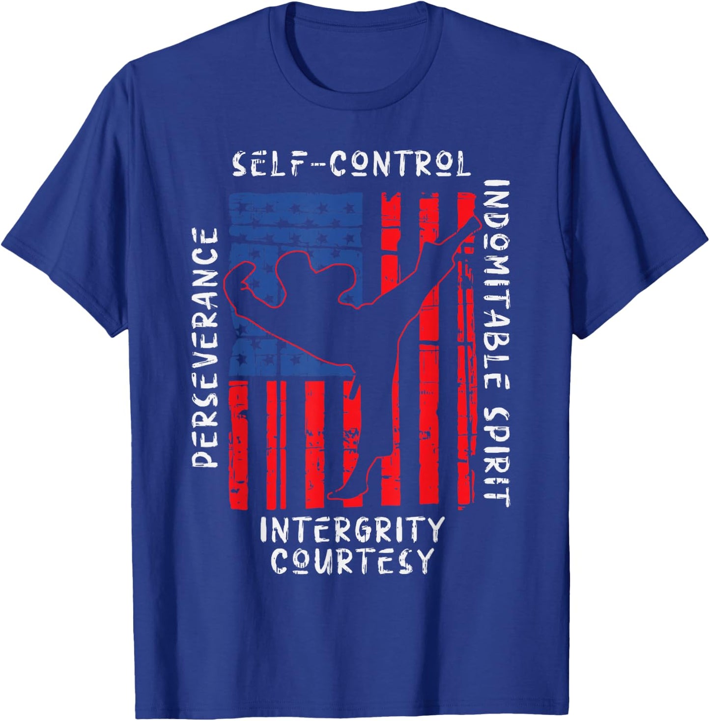 US Flag Taekwondo Five Tenets Vintage Martial Art Lover Gift T-Shirt - T-Shirt | Royal
