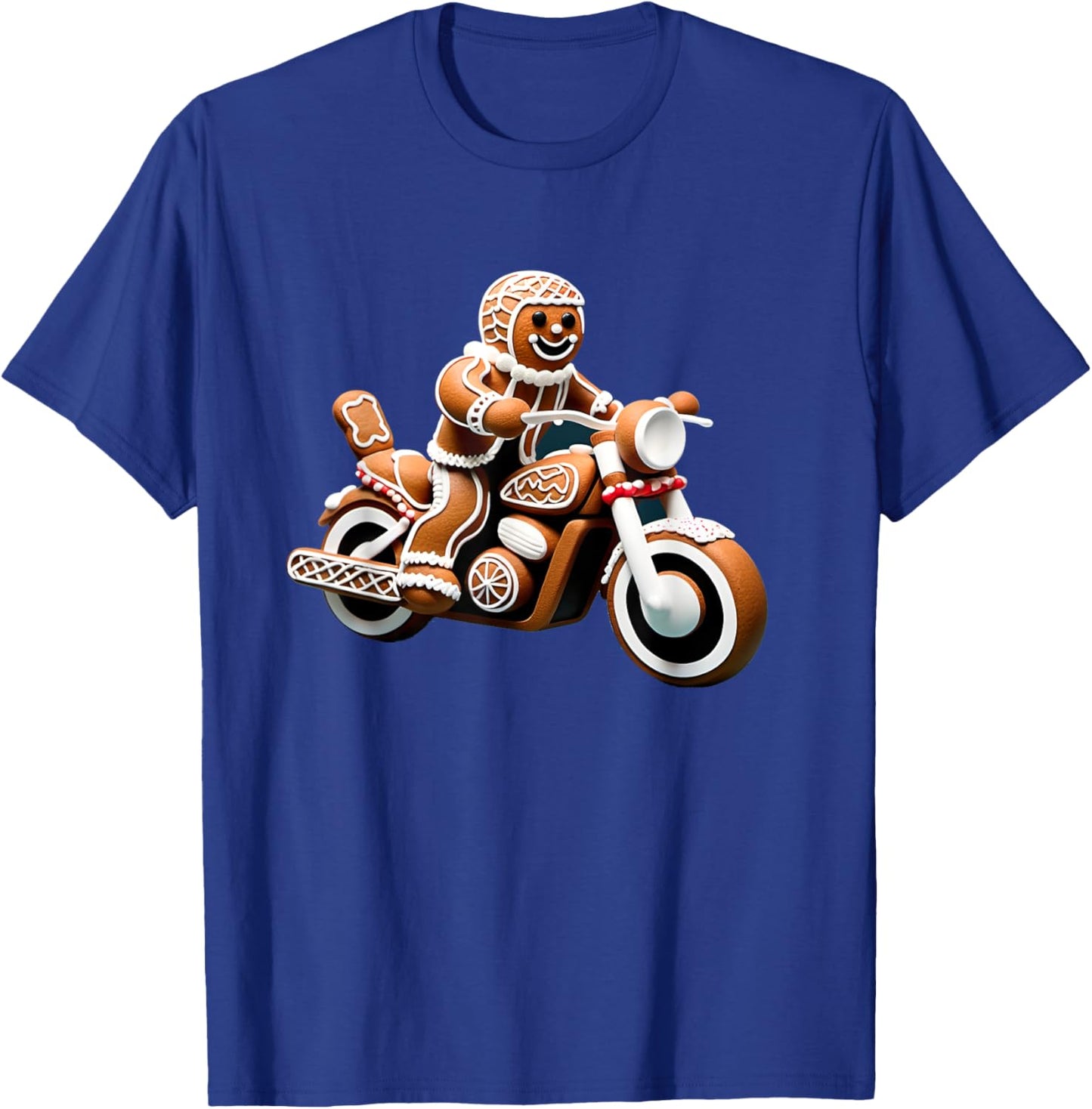 Gingerbread Man Biker Riding a Motorcycle on Christmas T-Shirt - T-Shirt | Royal