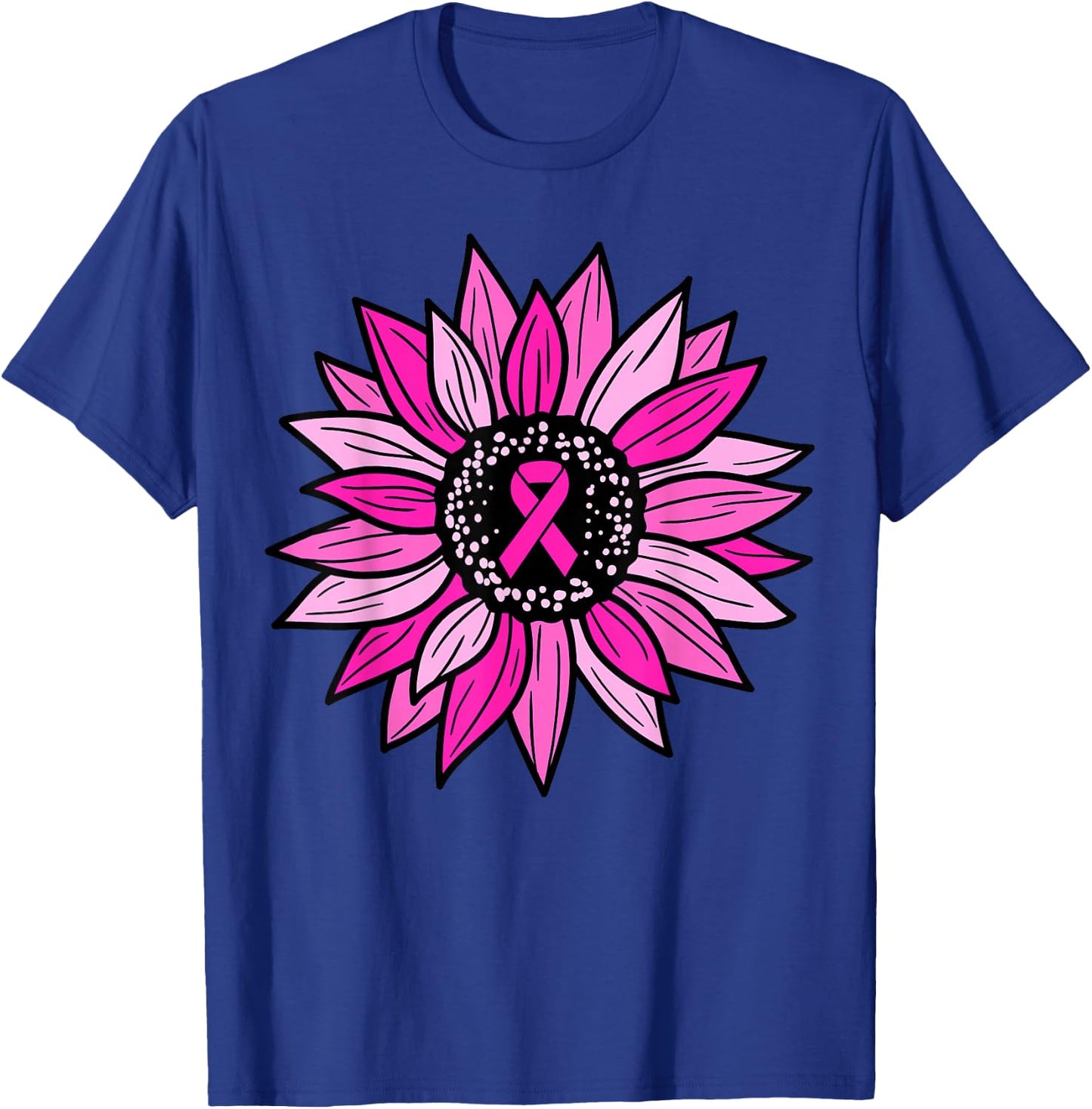 Pink Ribbon Sunflower Breast Cancer Awareness Women Kids T-Shirt - T-Shirt | Royal