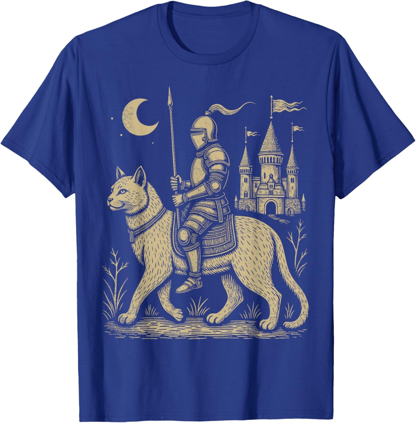 Weird Medieval Cat Middle Ages Armored Knight Riding Cat T-Shirt - T-Shirt | Royal