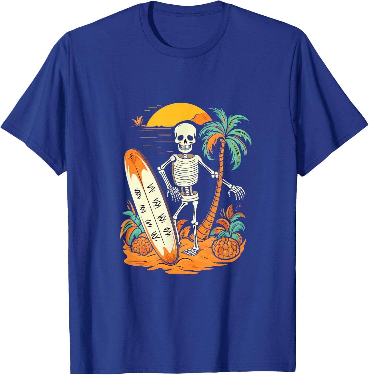 Skeleton Surfing Halloween Hawaii Hawaiian Men Women Surfer T-Shirt - T-Shirt | Royal