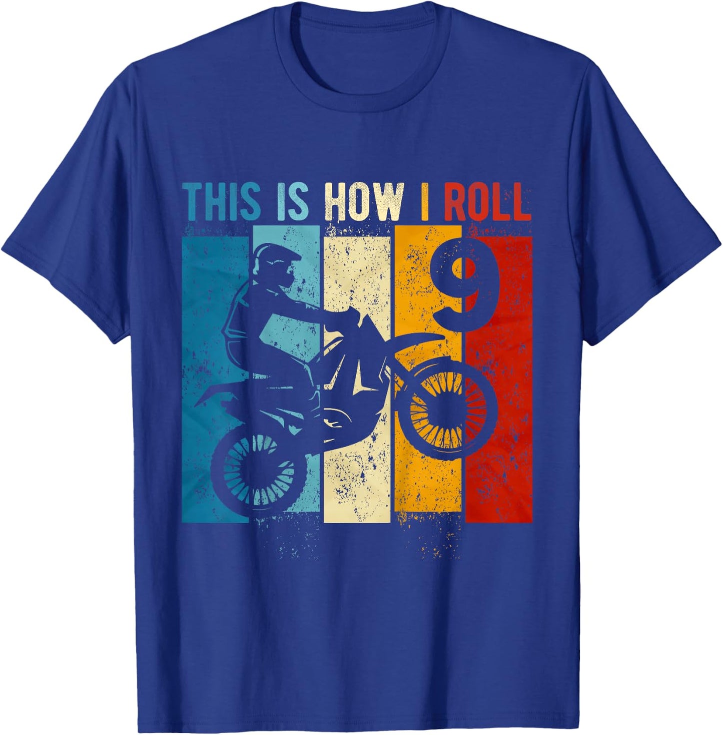 Kids 9 Year Old Birthday Boy Motocross 9th Birthday Dirt Bike T-Shirt - T-Shirt | Royal