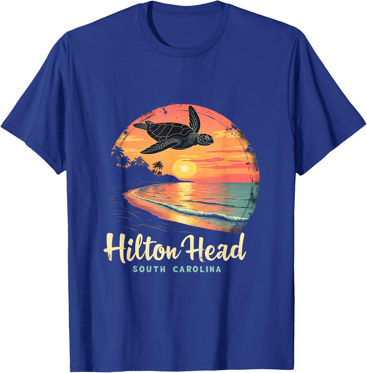 Hilton Head South Carolina Sunset Turtle T-Shirt - T-Shirt | Royal