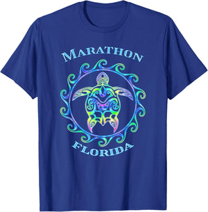 Marathon Florida Vacation Colorful Turtle T-Shirt - T-Shirt | Royal