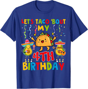 Cinco De Mayo Let's Taco Bout My 4th Birthday Toddler Kids T-Shirt - T-Shirt | Royal