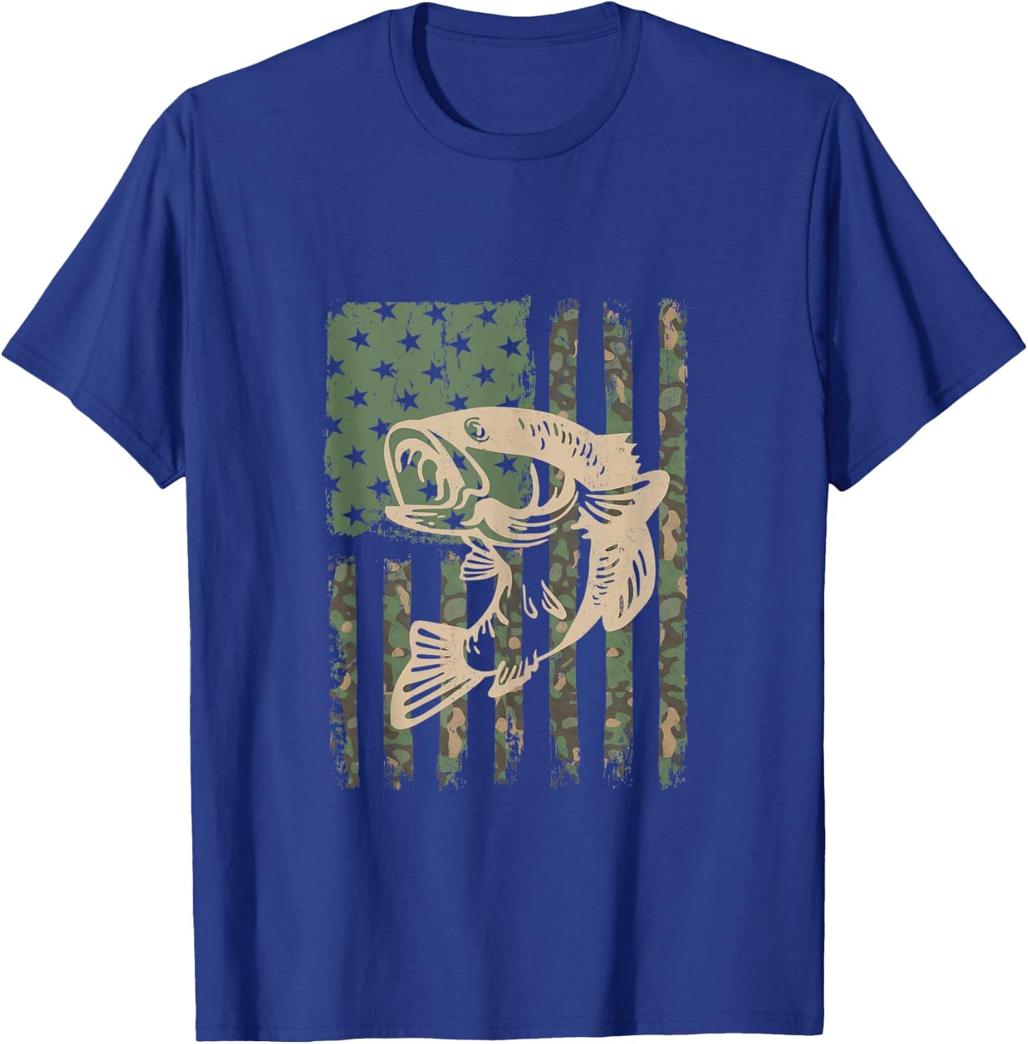 Camouflage USA Flag Big Mouth Bass Fishing T-Shirt - T-Shirt | Royal