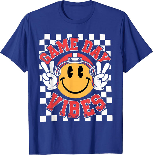 Funny Football Face American Football Game Day Vibes Sport T-Shirt - T-Shirt | Royal