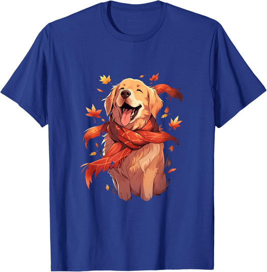 Golden Retriever Autumn Dog Autumn Leaves Thanksgiving T-Shirt - T-Shirt | Royal