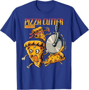 funny pizza slice chased by cutter wheel Gift lover food T-Shirt - T-Shirt | Royal
