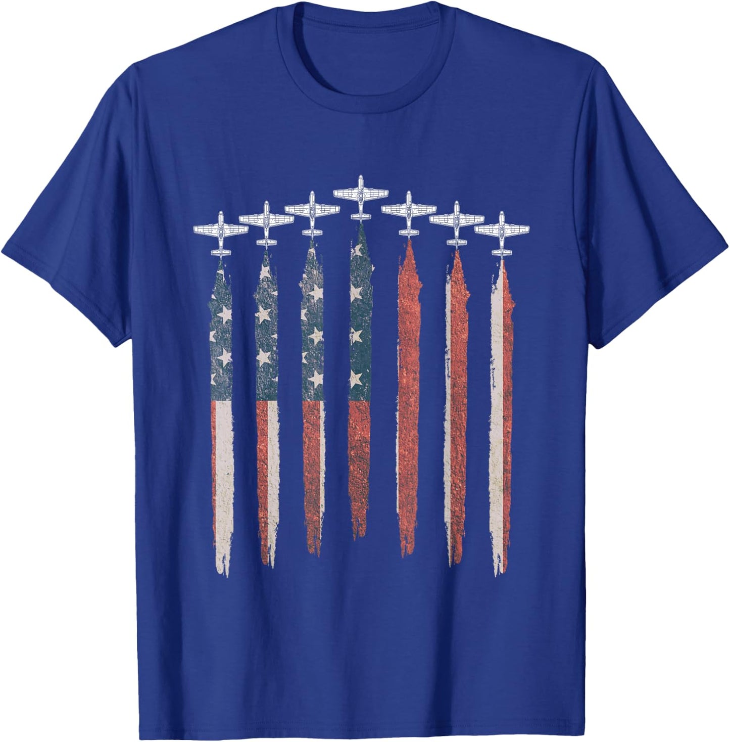 P51D Mustang WW2 Airplane USA Flag Plane P51 July 4th T-Shirt - T-Shirt | Royal