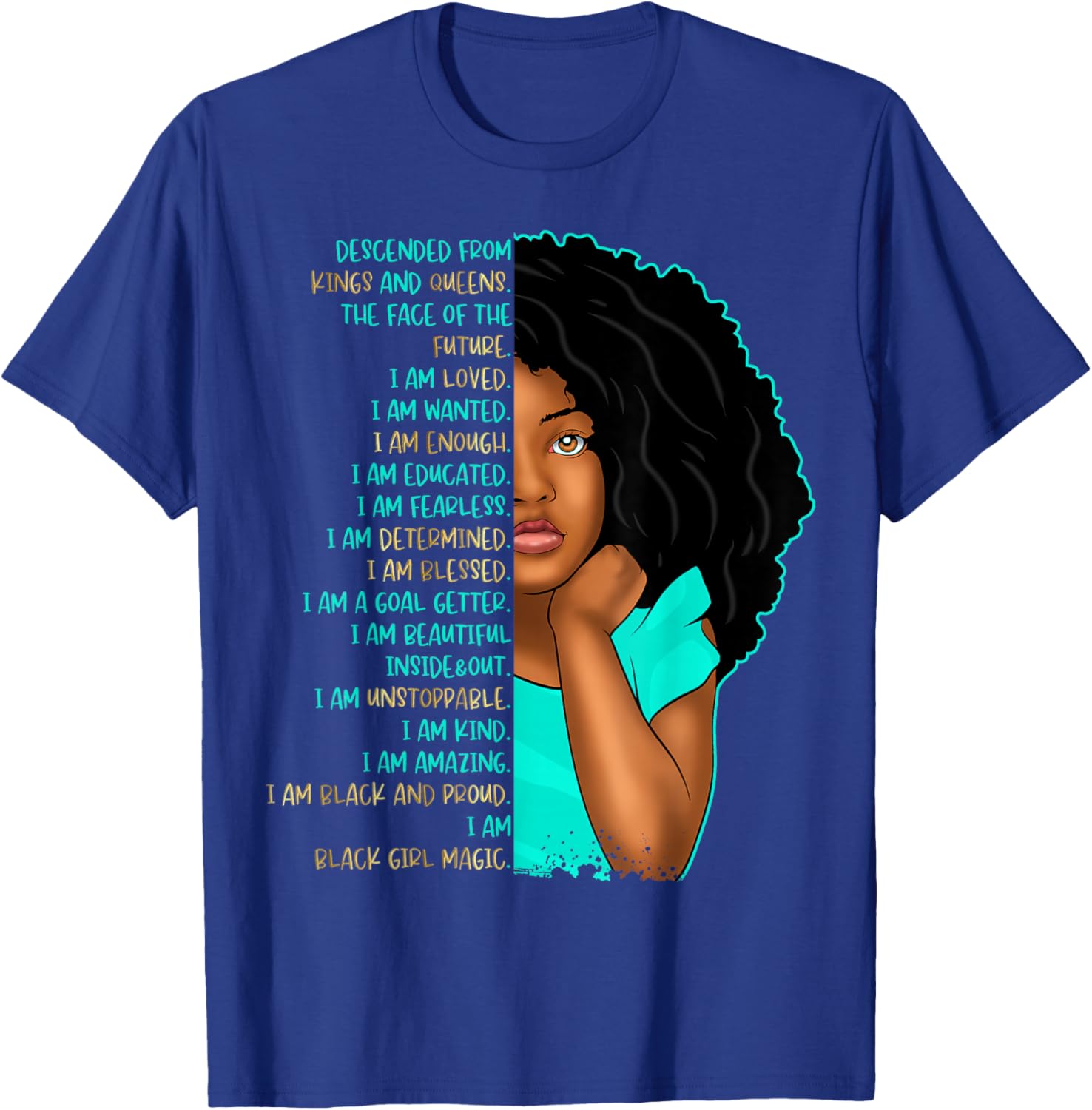 Girls Black Pride Self Care Black Girl Affirmations Kids T-Shirt - T-Shirt | Royal