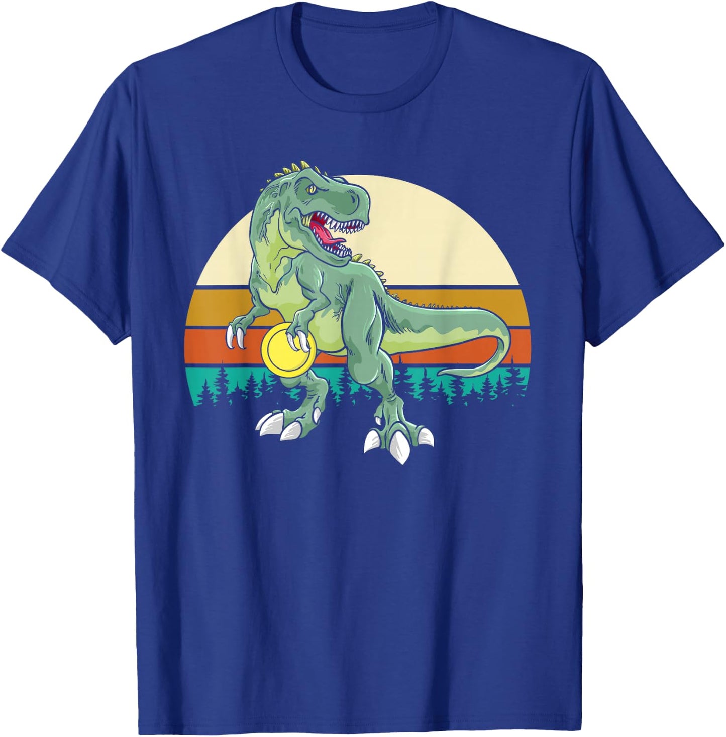 Retro Dino Dinosaur Golfer Gift T Rex Disc Golf T-Shirt - T-Shirt | Royal