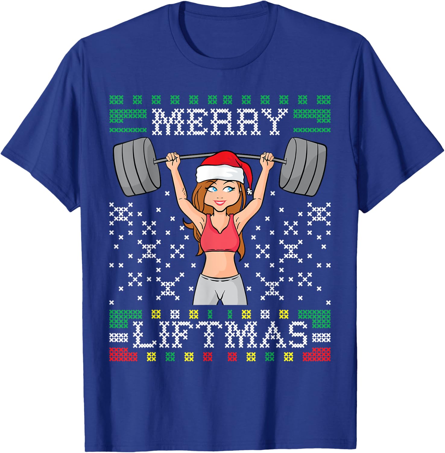 Merry Liftma's Ugly Christmas Sweater Miss Santa Gym Workout T-Shirt - T-Shirt | Royal