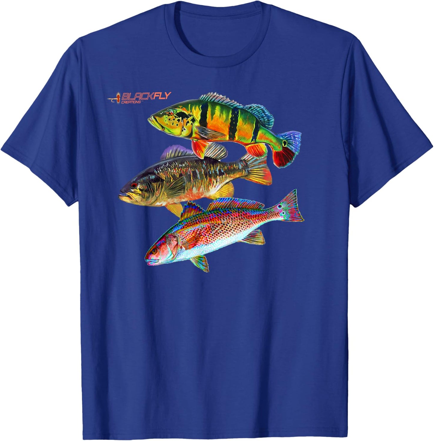 Black Fly Peacock Smallmouth Bass Fishing Redfish Sun Shirts T-Shirt - T-Shirt | Royal