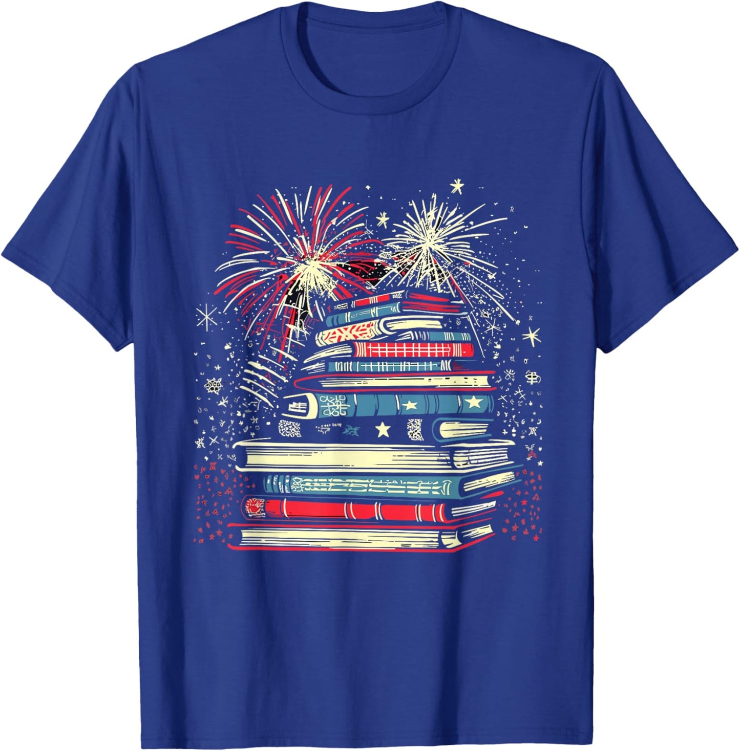 Books Fireworks 4th Of July Bookworm Patriotic Reader T-Shirt - T-Shirt | Royal