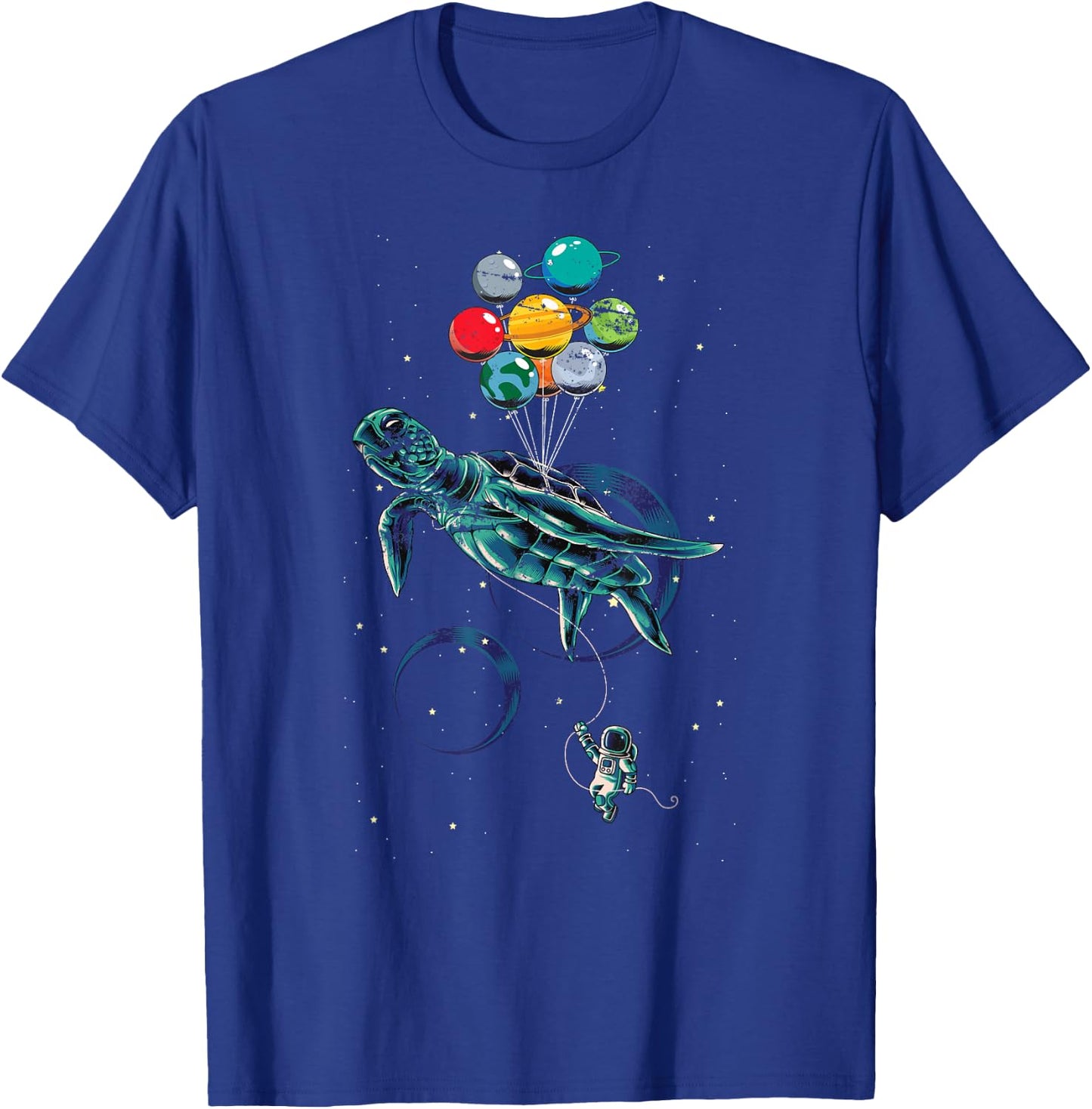 Science Turtle Space Travel Animal Balloon Planets Astronaut T-Shirt - T-Shirt | Royal