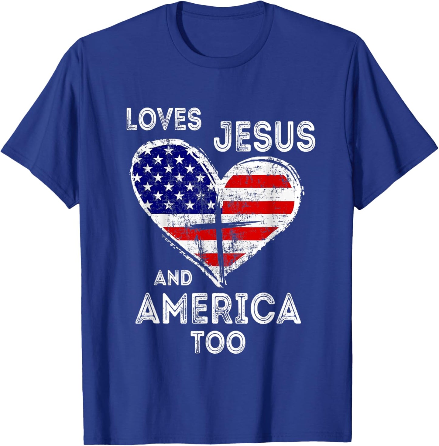 Retro Loves Jesus and America Too God Christian 4th of July T-Shirt - T-Shirt | Royal