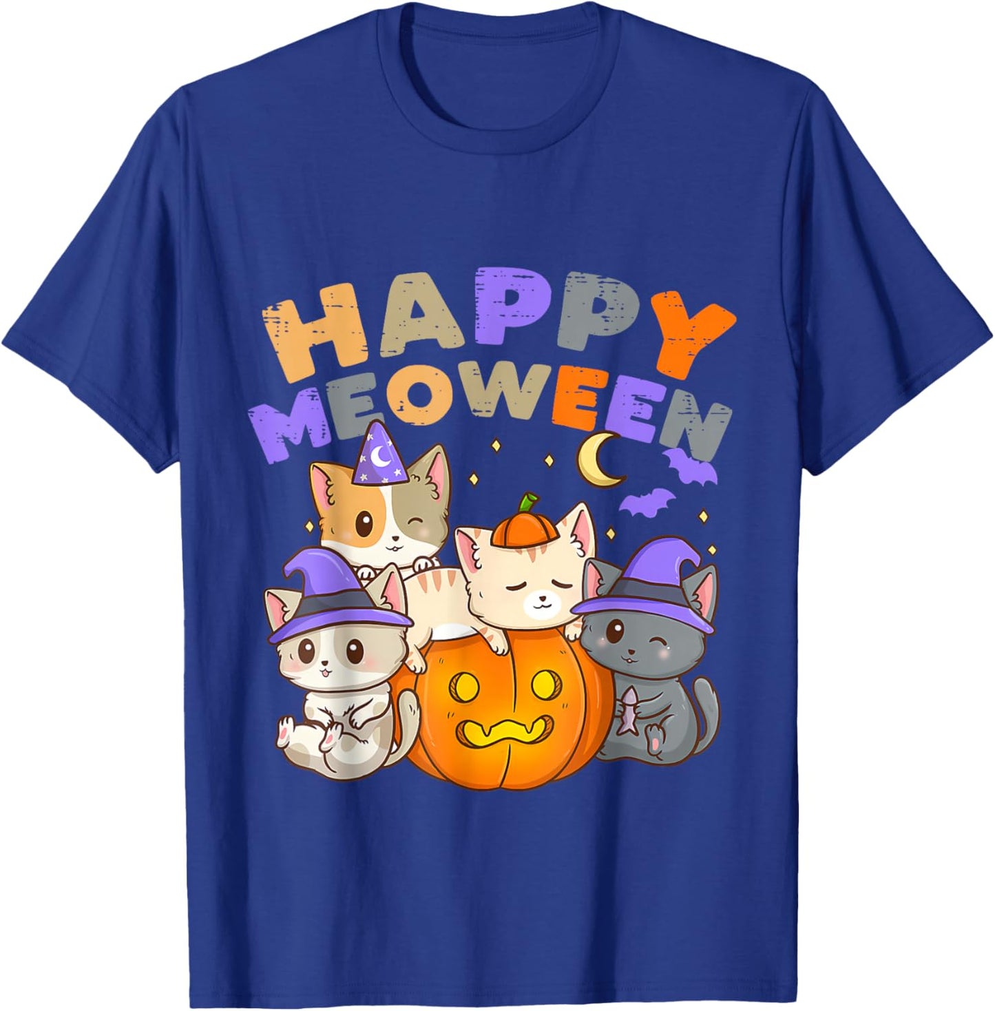 Happy Meoween Witch Cute Cats Halloween Pet Kitten Cat T-Shirt - T-Shirt | Royal