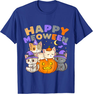 Happy Meoween Witch Cute Cats Halloween Pet Kitten Cat T-Shirt - T-Shirt | Royal