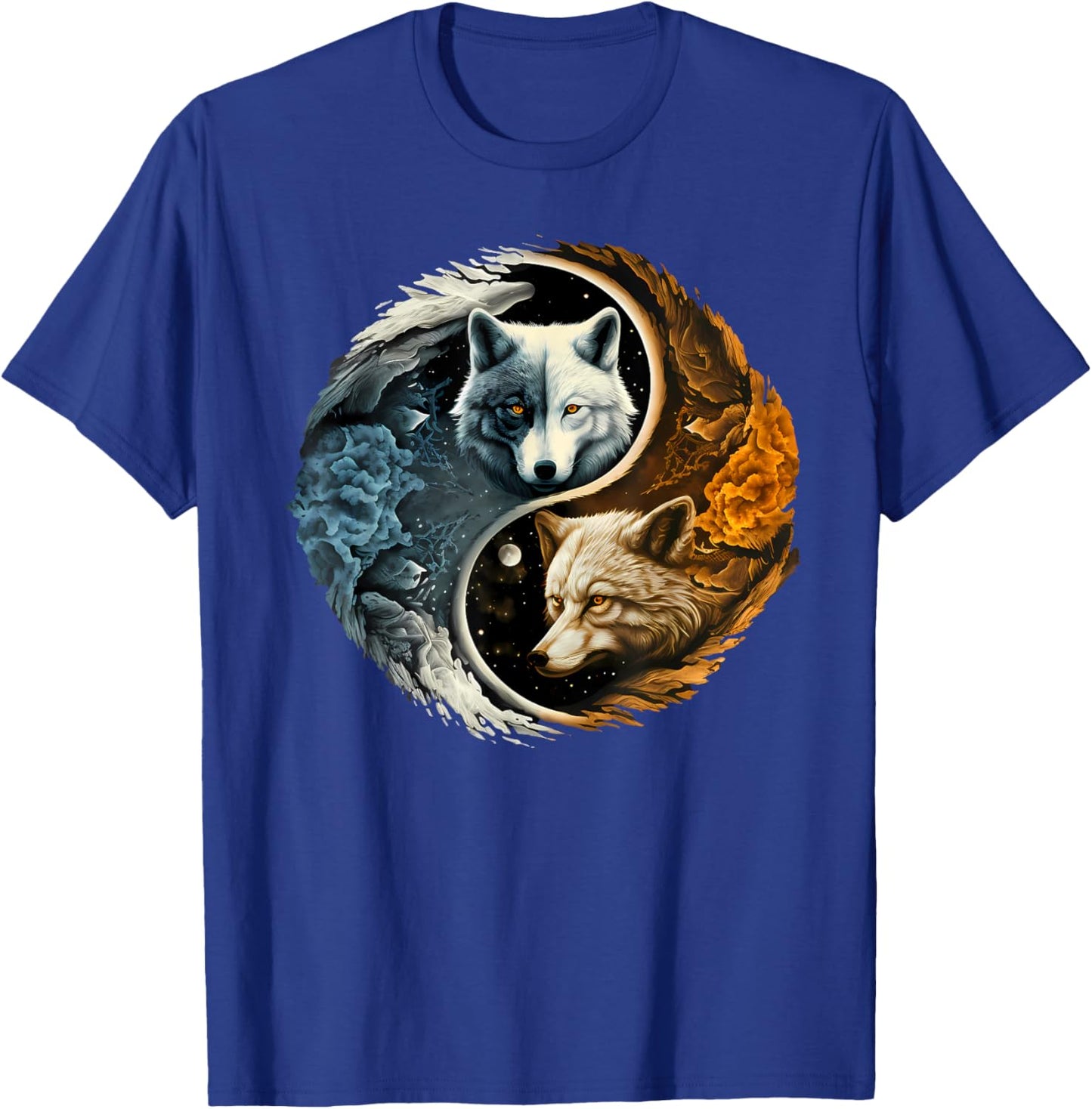 Harmonious Wolf Yin Yang Adult T-Shirt - T-Shirt | Royal