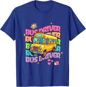 School Bus Driver Groovy Retro Back To School T-Shirt - T-Shirt | Royal