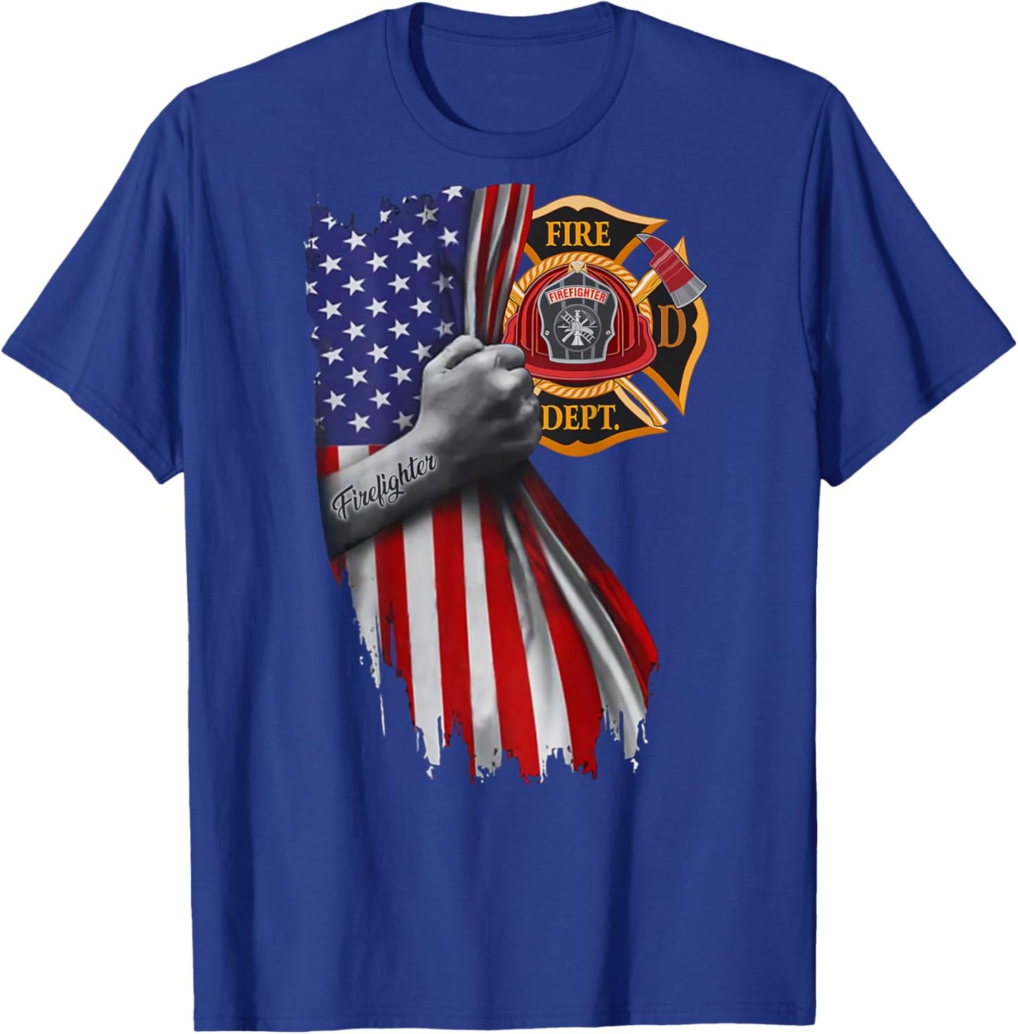 Firefighter american flag T-Shirt - T-Shirt | Royal