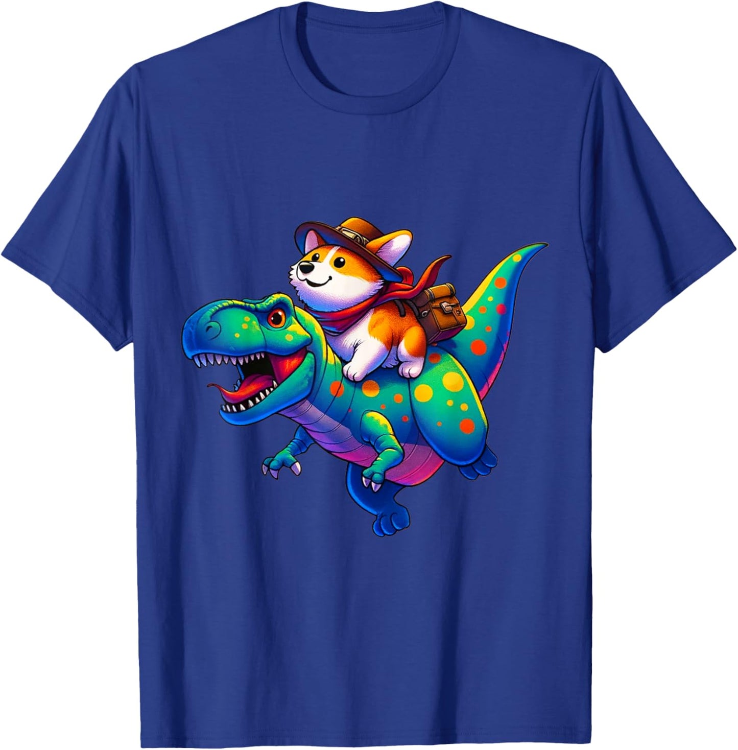 Corgi Riding Dinosaur T rex Boys Girls T-Shirt - T-Shirt | Royal