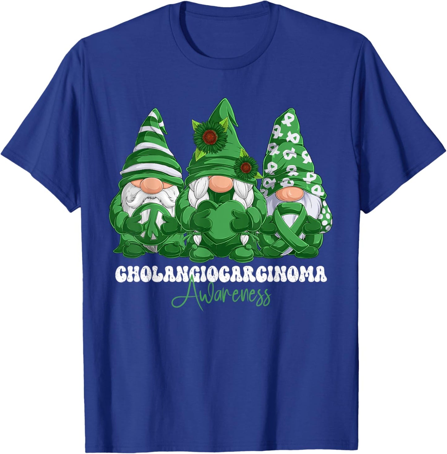 Cholangiocarcinoma Awareness Month Green Ribbon Gnomies T-Shirt - T-Shirt | Royal