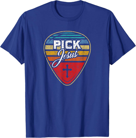 Retro Guitarist Guitar Pick Christian Music Jesus T-Shirt - T-Shirt | Royal