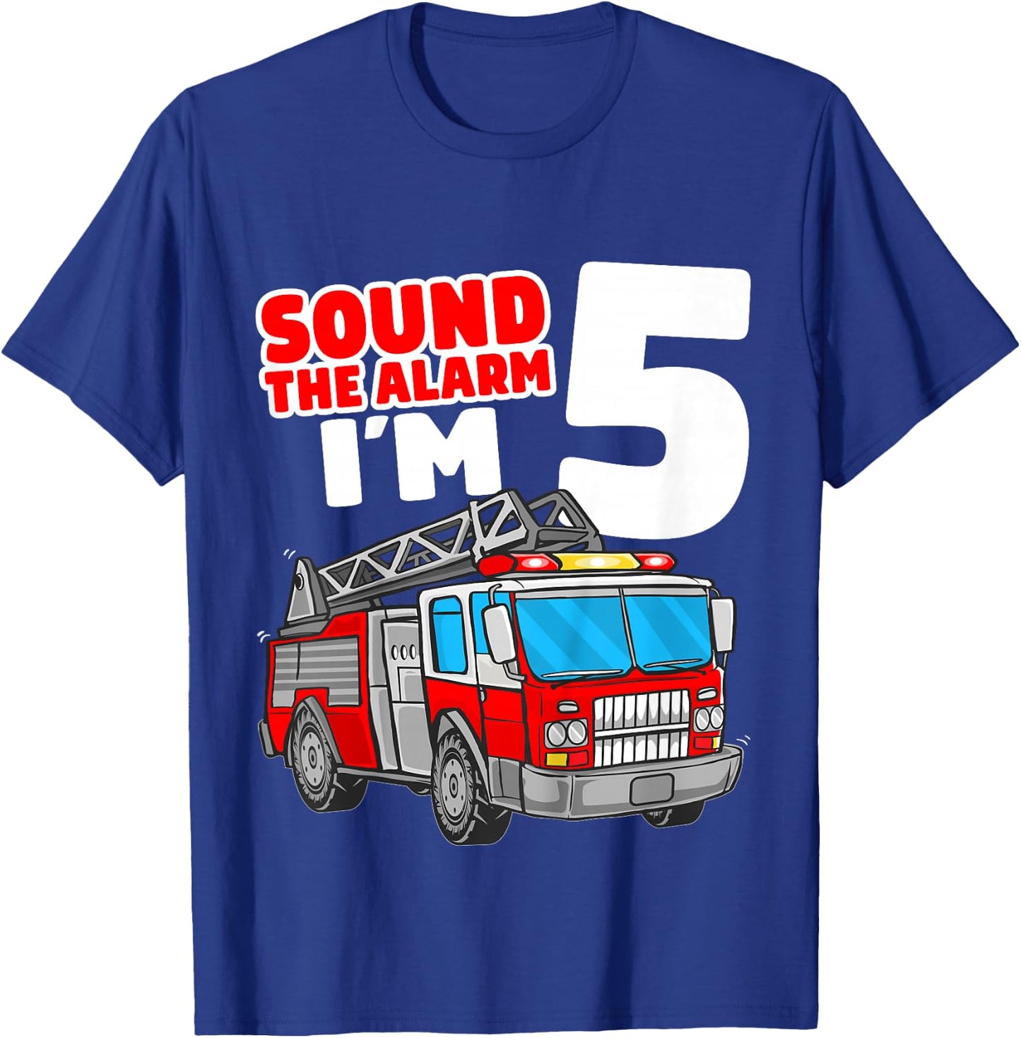 Kids Fire Truck 5 Year Old Firefighter Five 5th Birthday Boy T-Shirt - T-Shirt | Royal