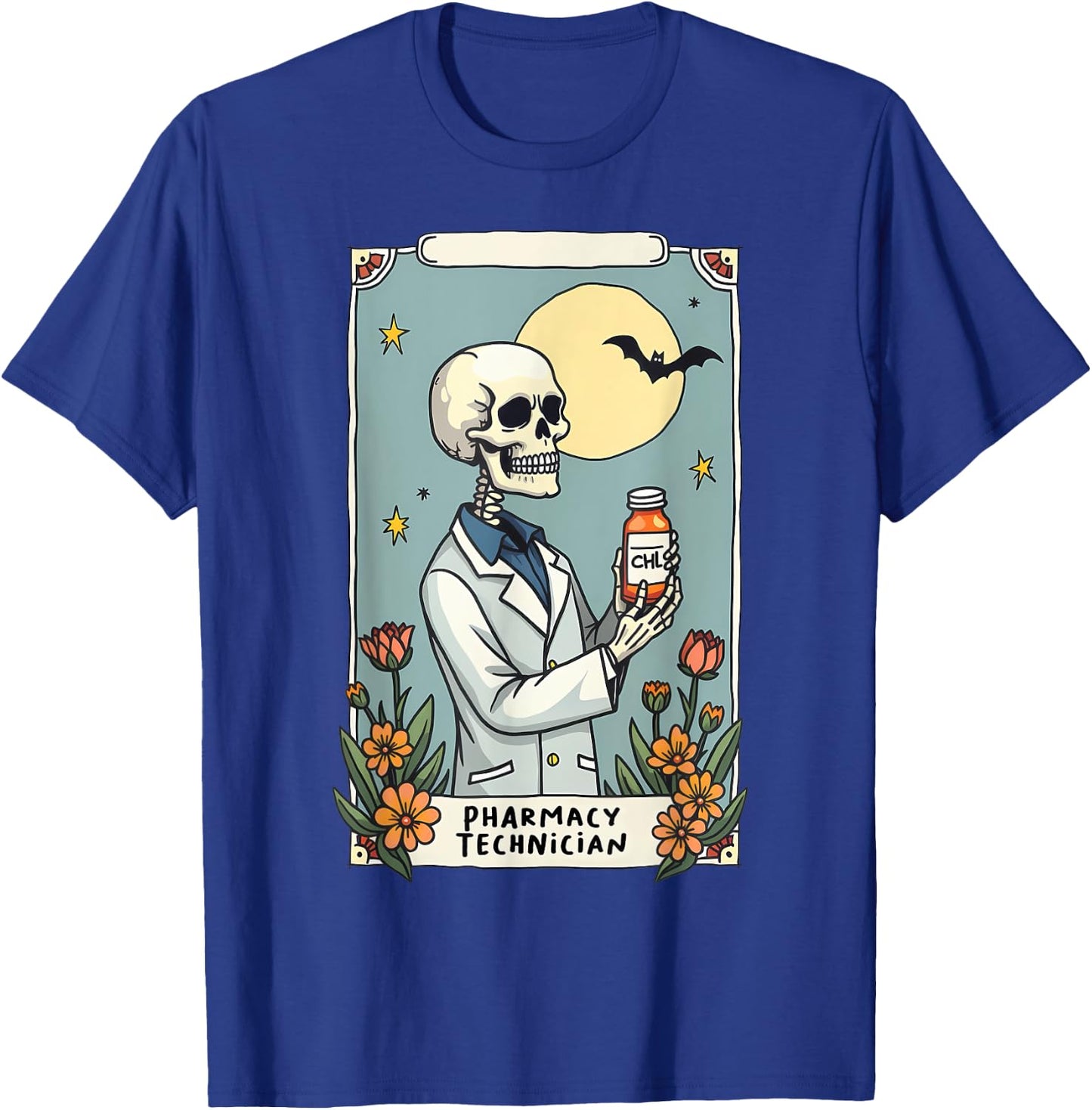 Floral Skeleton Skeleton Tarot Card Pharmacy Technician T-Shirt - T-Shirt | Royal